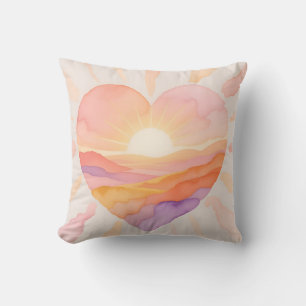 Sunset Heart Watercolor Serenity Cushion