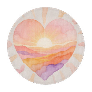 Sunset Heart Watercolor Serenity Cutting Board
