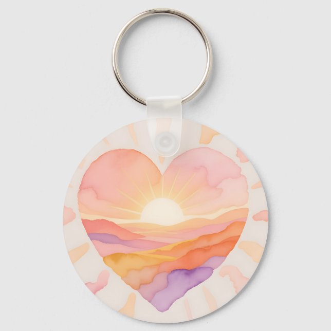 Sunset Heart Watercolor Serenity Key Ring (Front)