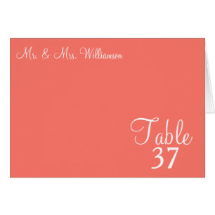 Sunset Hearts Coral Wedding Table Card