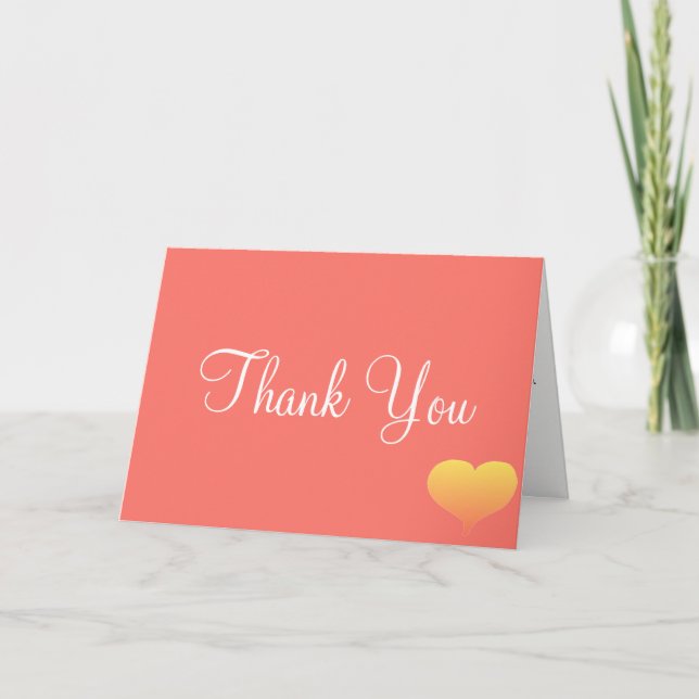 Sunset Hearts Coral Wedding Thank You Card (Front)