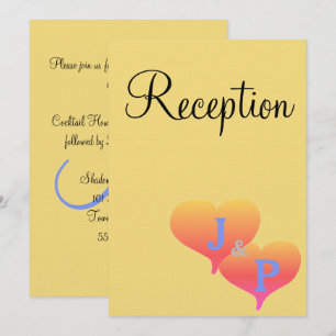 Sunset Hearts Mellow Yellow Blue Monogram Invitation