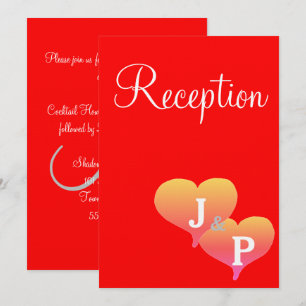 Sunset Hearts Red Monogram Reception Cards