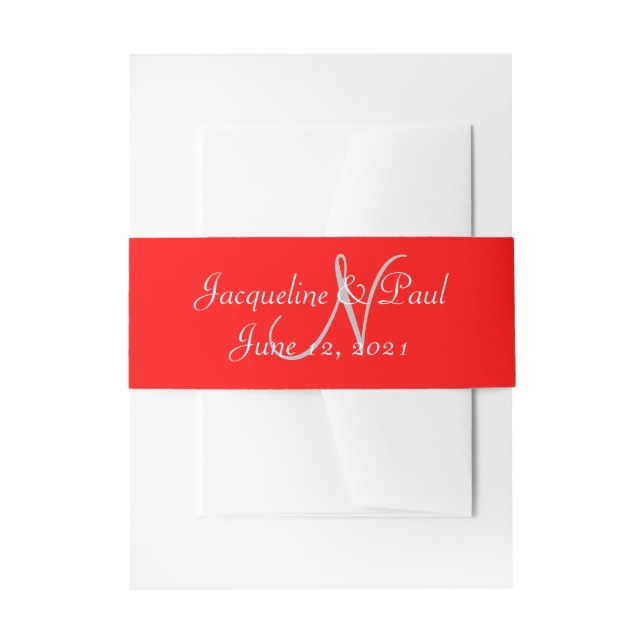 Sunset Hearts Red Monogrammed Invitation Belly Band (Front Example)