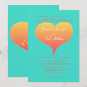 Sunset Hearts Turquoise Invitation