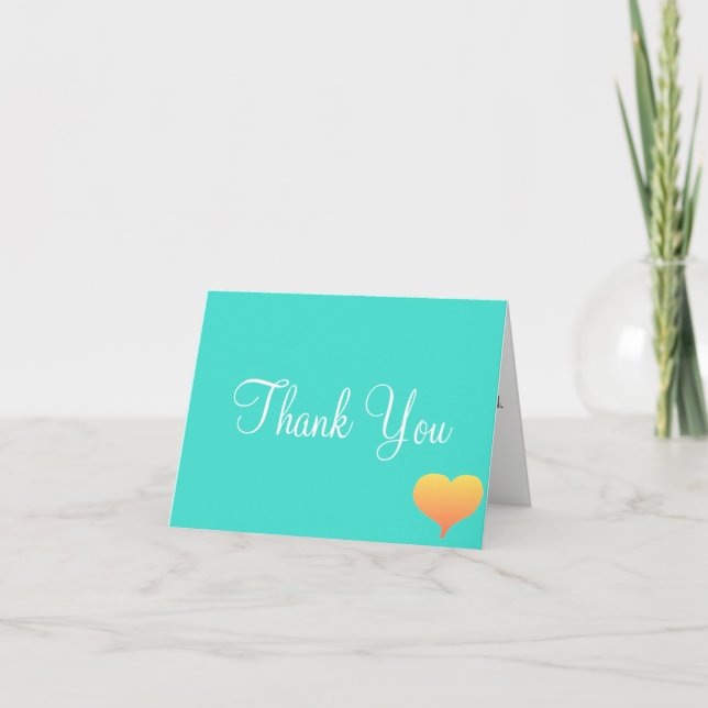 Sunset Hearts Turquoise Wedding Thank You Cards (Front)