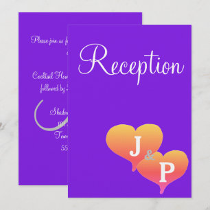 Sunset Hearts Violet Monogram Reception Card