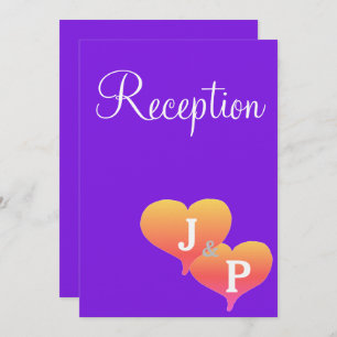 Sunset Hearts Violet Monogram Reception Card
