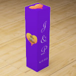 Sunset Hearts Violet Wedding Wine Box<br><div class="desc">Wedding romantic hearts. Bright violet and white text wedding wine favour boxes for some modern fun. Personalise with the Bride and Grooms First Name Monogrammed Initials and Wedding Date in white text on front of box. Top of box has the wording, Love the (insert Bride and Groom's last name) or...</div>