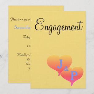 Sunset Hearts Yellow Blue Monogram Engagement Invitation