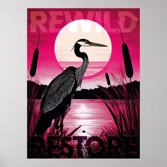 Sunset Heron / Rewild & Restore Poster (Front)
