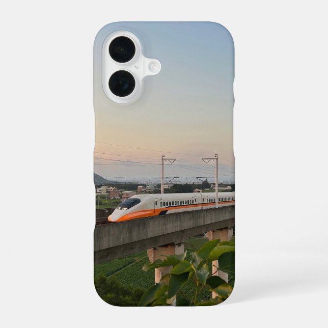 Sunset High-Speed Train: Modern Rail Landscape iPhone 16 Case (Back)