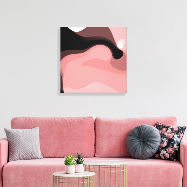 Sunset Horizon: Abstract Pink, Black & White Canvas Print (Insitu(LivingRoom))