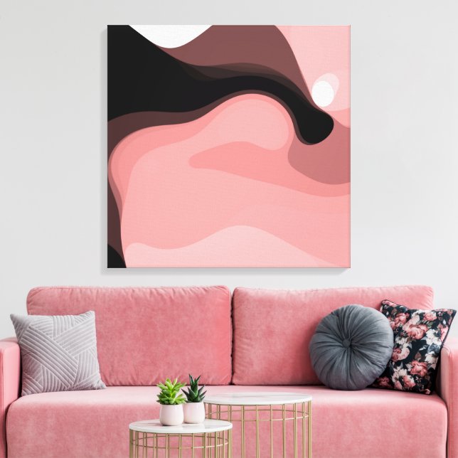 Sunset Horizon: Abstract Pink, Black & White Canvas Print (Insitu(LivingRoom))