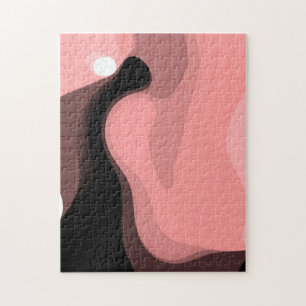 Sunset Horizon: Abstract Pink, Black & White Jigsaw Puzzle