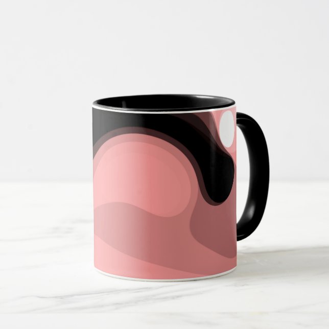 Sunset Horizon: Abstract Pink, Black & White Mug (Front Right)