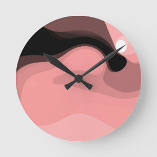 Sunset Horizon: Abstract Pink, Black & White Round Clock