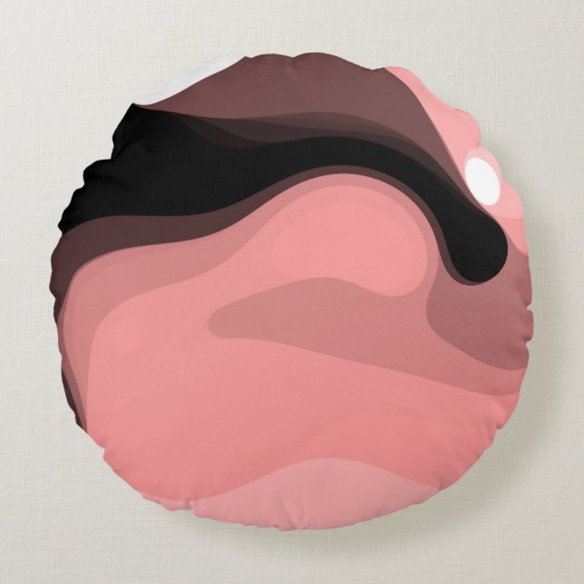 Sunset Horizon: Abstract Pink, Black & White Round Cushion (Front)