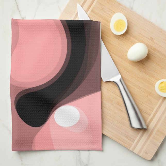 Sunset Horizon: Abstract Pink, Black & White Tea Towel (Quarter Fold)