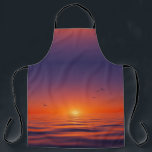 Sunset Horizon Apron<br><div class="desc">This apron features a serene sunset design with a gradient sky shifting from deep purple to glowing orange at the horizon. The sun casts a warm light over calm ocean waves, while birds soar gracefully across the sky, adding movement to the tranquil scene. Combining vivid colors with peaceful imagery, this...</div>