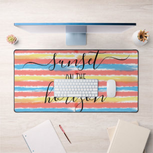 Sunset Horizon Pink Yellow Blue Watercolor Stripes Desk Mat