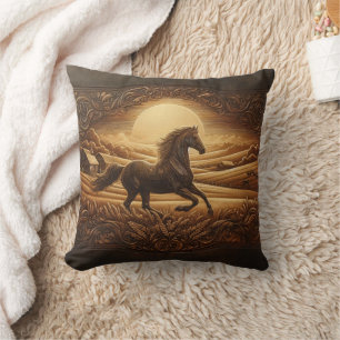 Sunset Horse in Serene Landscape Cushion