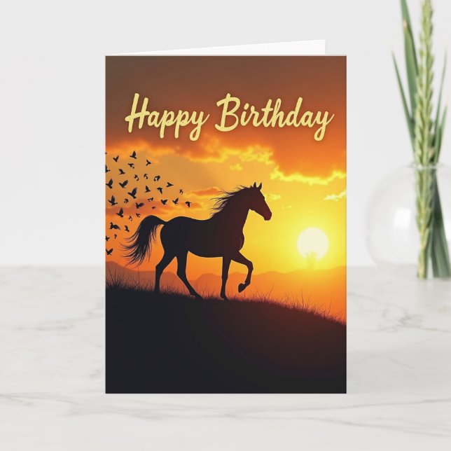 Sunset Horse Joyful Birthday Card (Front)