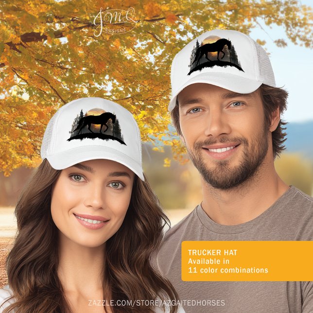 Sunset Horse Silhouette Rustic Equestrian Style Trucker Hat (Sunset Horse Silhouette Rustic Equestrian Style Trucker Hat)