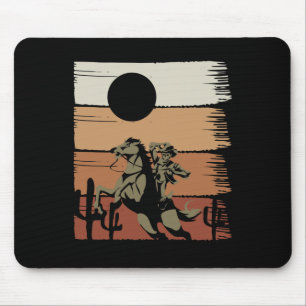 Sunset Horseback Riding Rodeo Western Retro Cowboy Mouse Mat