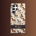Sunset Horses  Samsung Galaxy Case<br><div class="desc">Samsung Case: Elevate your Samsung with the Whimsical Wild Horses Samsung Case. The vivid yet muted hues of orange, blue, and yellow combine with earthy browns to create a design that is both stylish and functional. Personalise it with your name or initials on the brown banner for a custom look....</div>