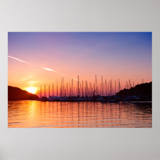 Sunset in Adriatic sea bay photo print. Croatia Poster