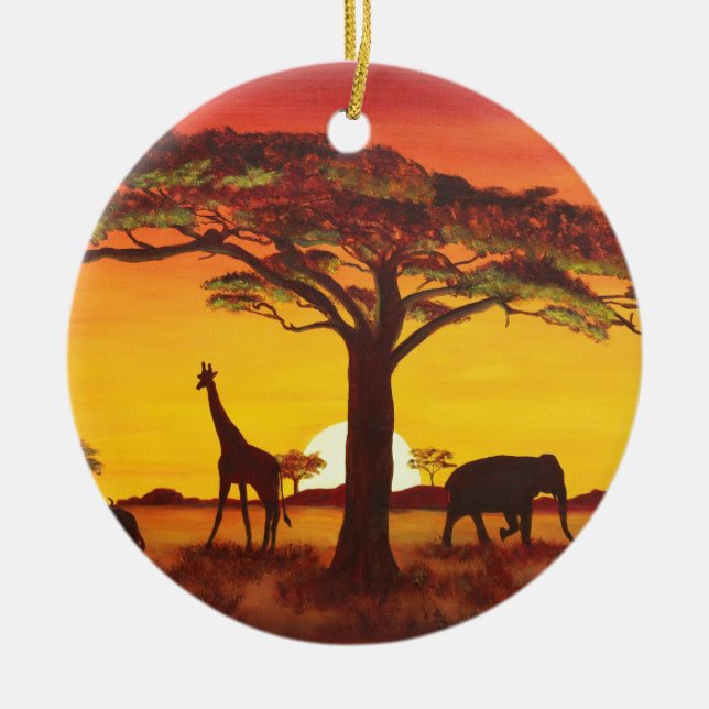 Sunset in Africa Ceramic Tree Decoration (Front)