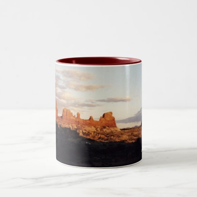 Sunset in Arches, Arches National Park, Utah Two-Tone Coffee Mug (Center)