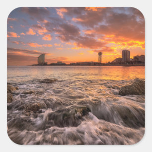 Sunset In Barcelona Square Sticker