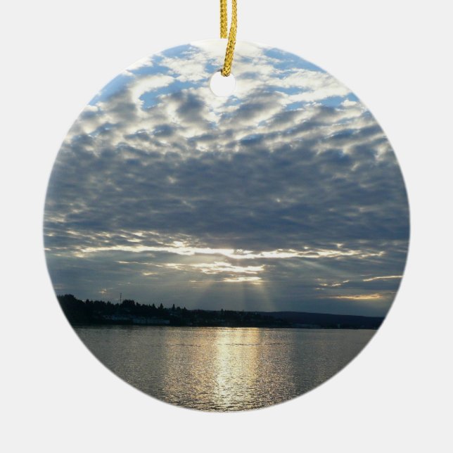 Sunset in British Columbia Canadian Seascape Ceramic Tree Decoration (Front)