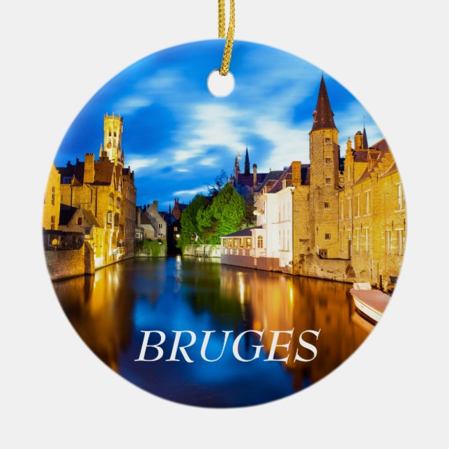 Sunset in Bruges. Belgium Ceramic Tree Decoration (Front)