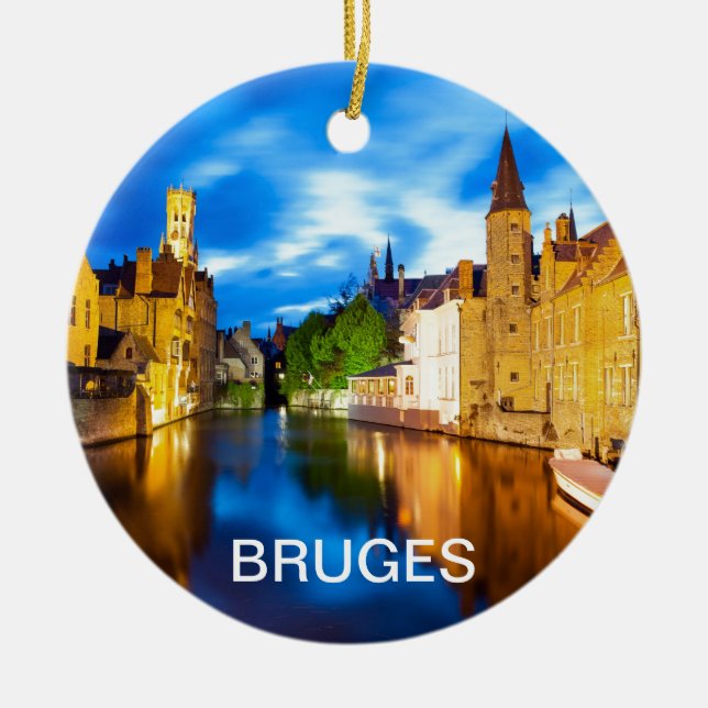 Sunset in Bruges. Belgium Ceramic Tree Decoration (Front)