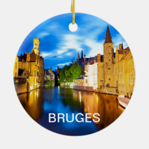 Sunset in Bruges. Belgium Ceramic Tree Decoration