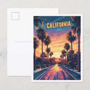 Sunset in California USA Art Vintage Travel Postcard
