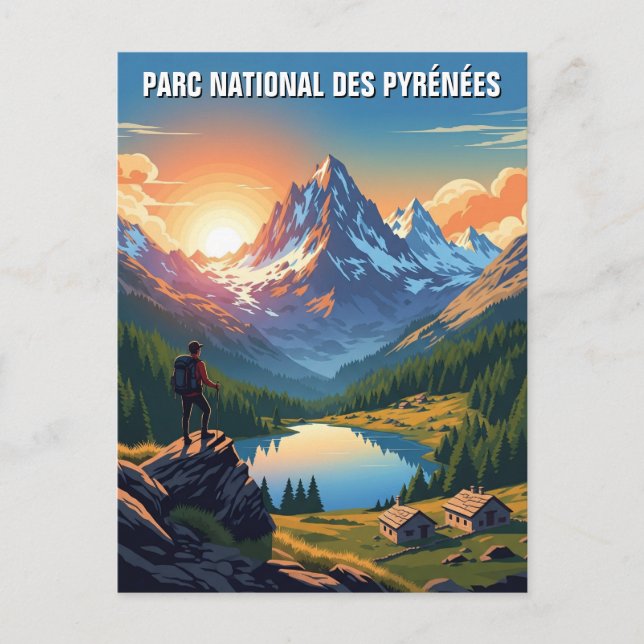 Sunset in France Pyrenees National Park Travel Postcard (Front)