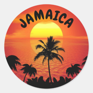 SUNSET IN JAMAICA, ISLAND IN THE SUN CLASSIC ROUND STICKER