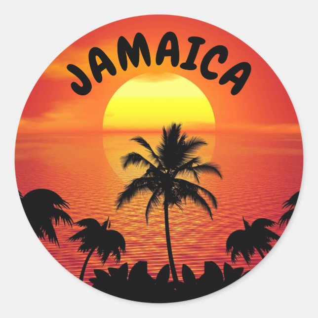 SUNSET IN JAMAICA, ISLAND IN THE SUN CLASSIC ROUND STICKER (Front)