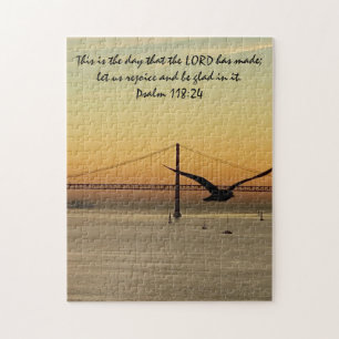 Sunset in Lisbon w/ Verse from Psalm 118:24 Jigsaw Puzzle