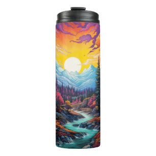 Sunset in mountains scenic nature thermal tumbler
