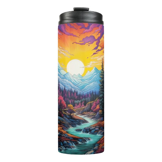 Sunset in mountains scenic nature thermal tumbler (Front)