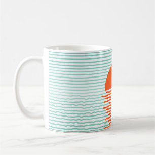 Sunset in ocean - striped background. line artsuns coffee mug