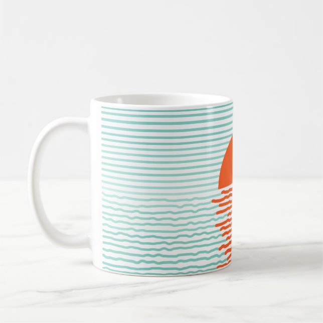 Sunset in ocean - striped background. line artsuns coffee mug (Left)