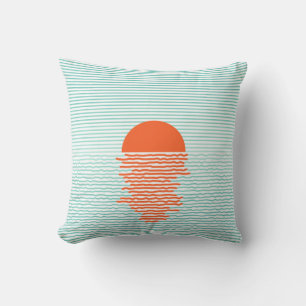 Sunset in ocean - striped background. line artsuns cushion