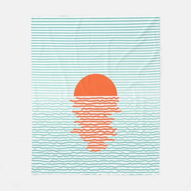 Sunset in ocean - striped background. line artsuns fleece blanket (Front)