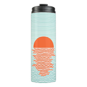 Sunset in ocean - striped background. line artsuns thermal tumbler